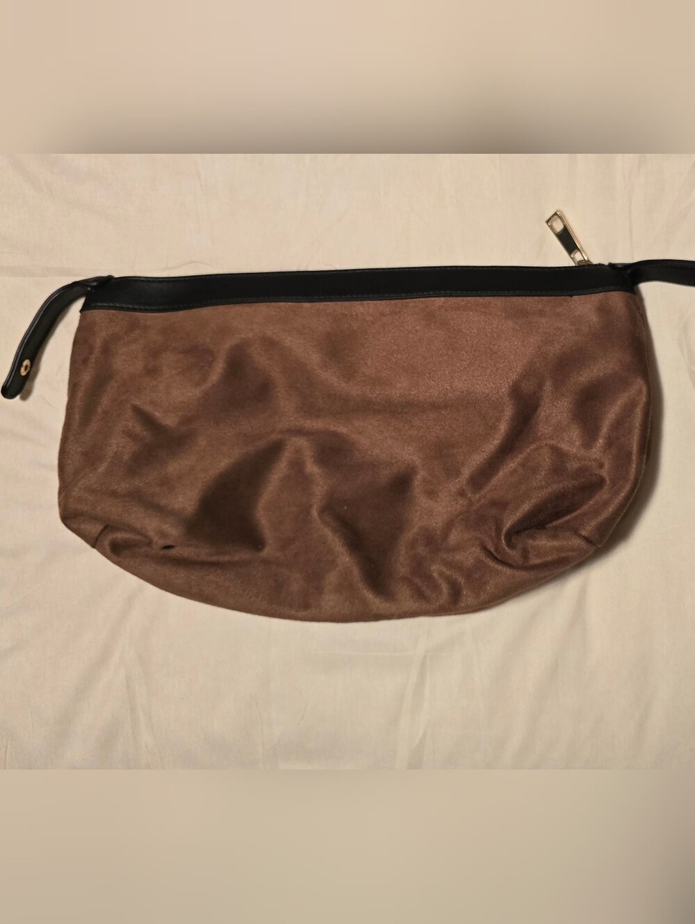 Sondra Roberts Squared Brown Faux Suede Oversized Clutch/Make-Up Bag Travel NWOT